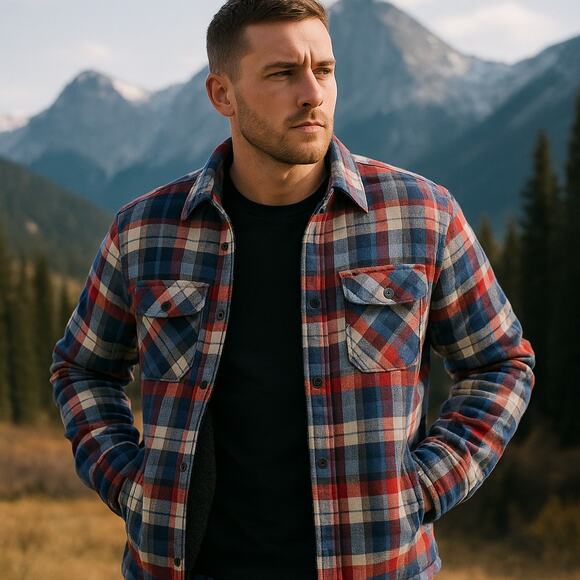 Jack South Jacket Mens Large Flannel Shirt Plaid Fleece Lining Shacket New York - Picture 1 of 13